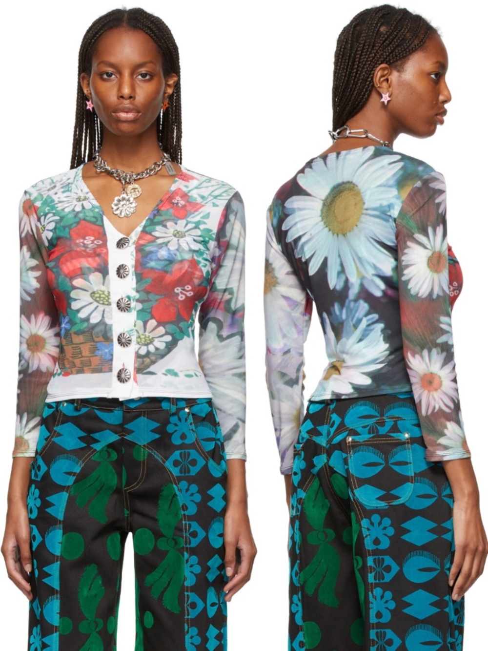 NEW Chopova Lowena Floral Daisy Mesh Button Top Small